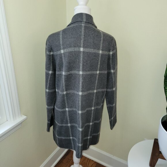 NWT J. Jill Wearever Windowpane Sweater Jacket Gray W/White Knit Women's Size S - Picture 6 of 14